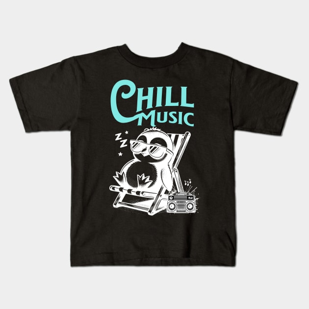 CHILL OUT MUSIC  - Chillax Penguin (blue/white) Kids T-Shirt by DISCOTHREADZ 